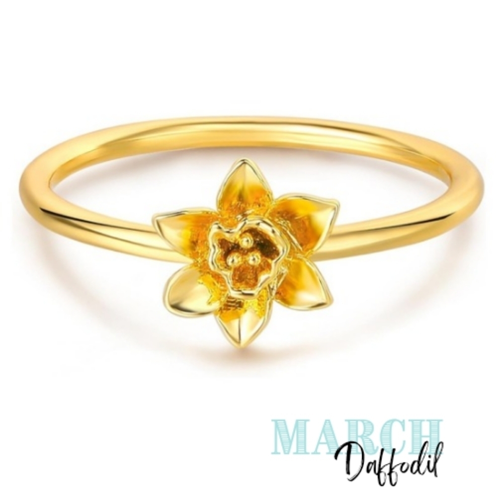 Birth Flower 14K Gold Plated Ring Zodiac Astrology Birthday Stacker Dainty NEW 7 - Picture 6 of 16